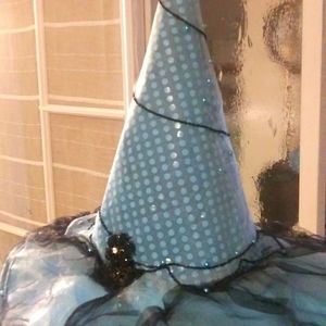 Witch hat bedazzled in aqua and black
